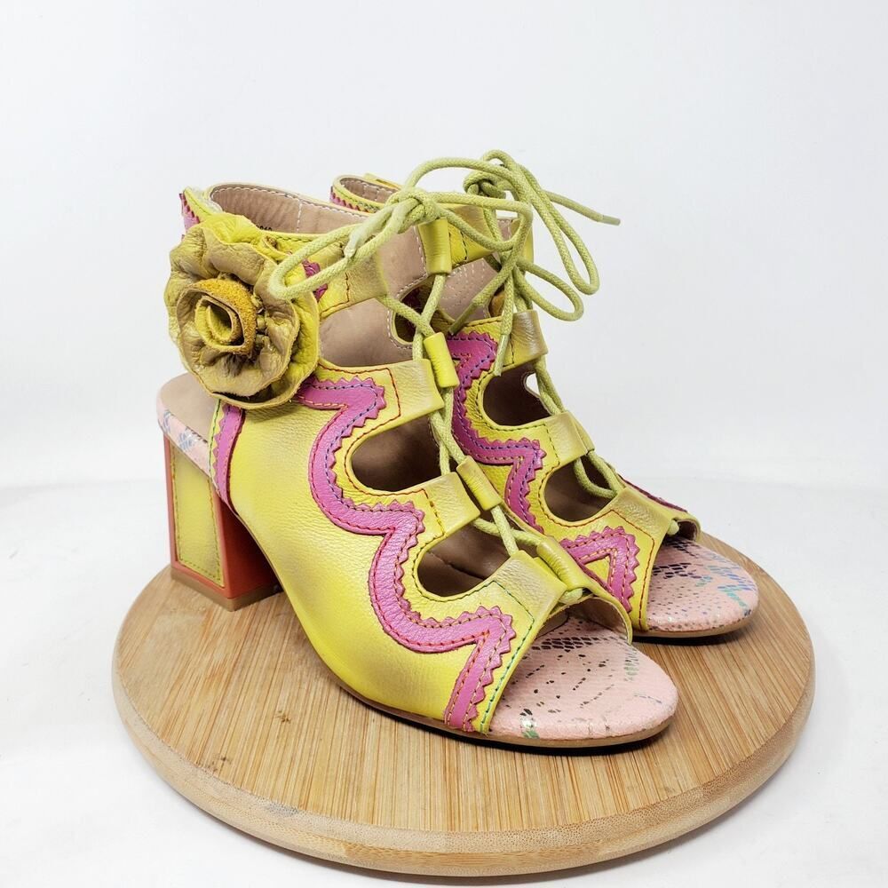 L'Artiste Shoes Womens 35 Supercute Colorful Flower Lace Up Fishtail Heel Sandal - Picture 2 of 13